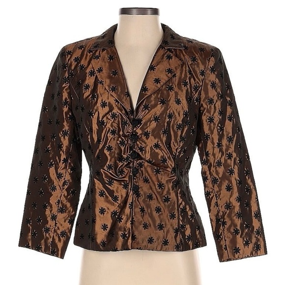 Juliana Collezione Bronze Floral Ruched Brocade Evening Jacket Size 4 - Picture 1 of 5